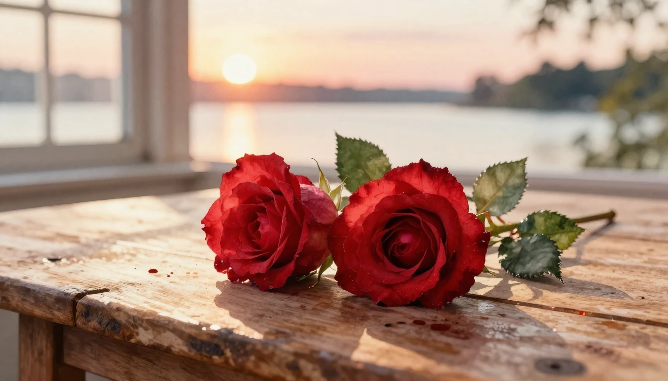 A beautiful watercolor painting of two delicate red roses in...