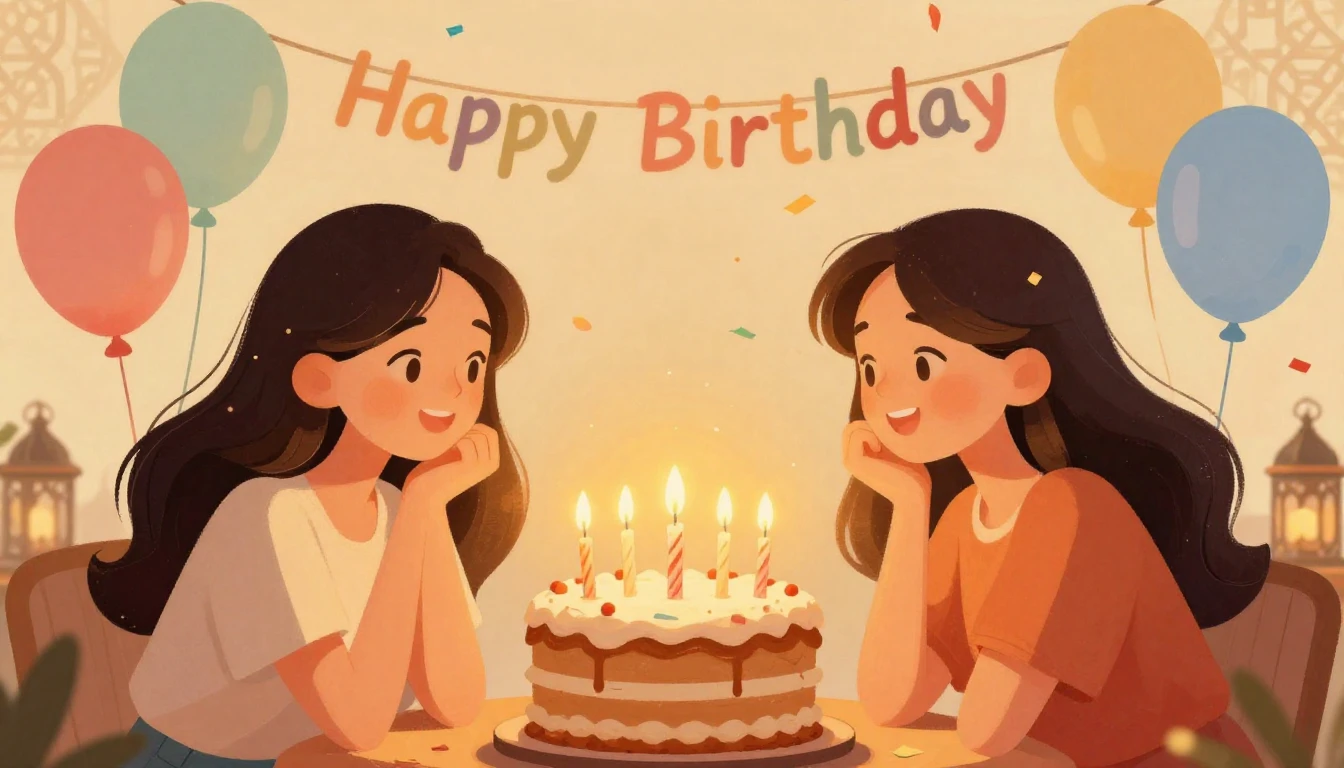 A warm and festive illustration of a birthday celebration fo...
