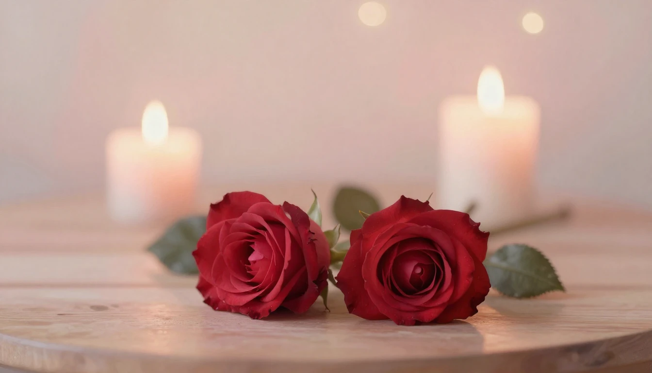 A soft and ethereal painting depicting two delicate red rose...