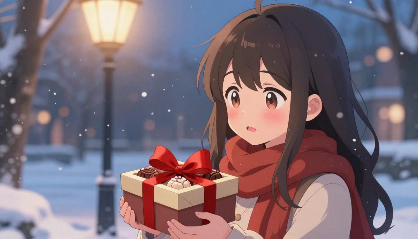 A romantic and cute anime-style illustration of a girl holdi...