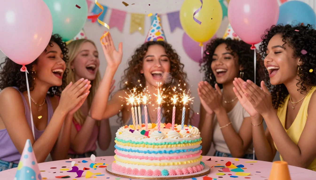 A vibrant and energetic birthday party scene specifically de...