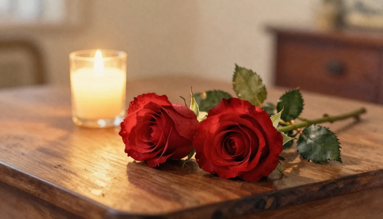 A delicate watercolor painting of two elegant red roses rest...