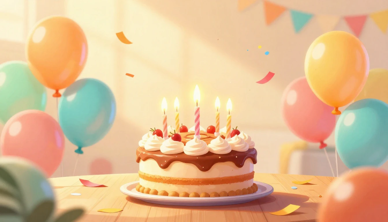 A vibrant digital art illustration of a birthday celebration...