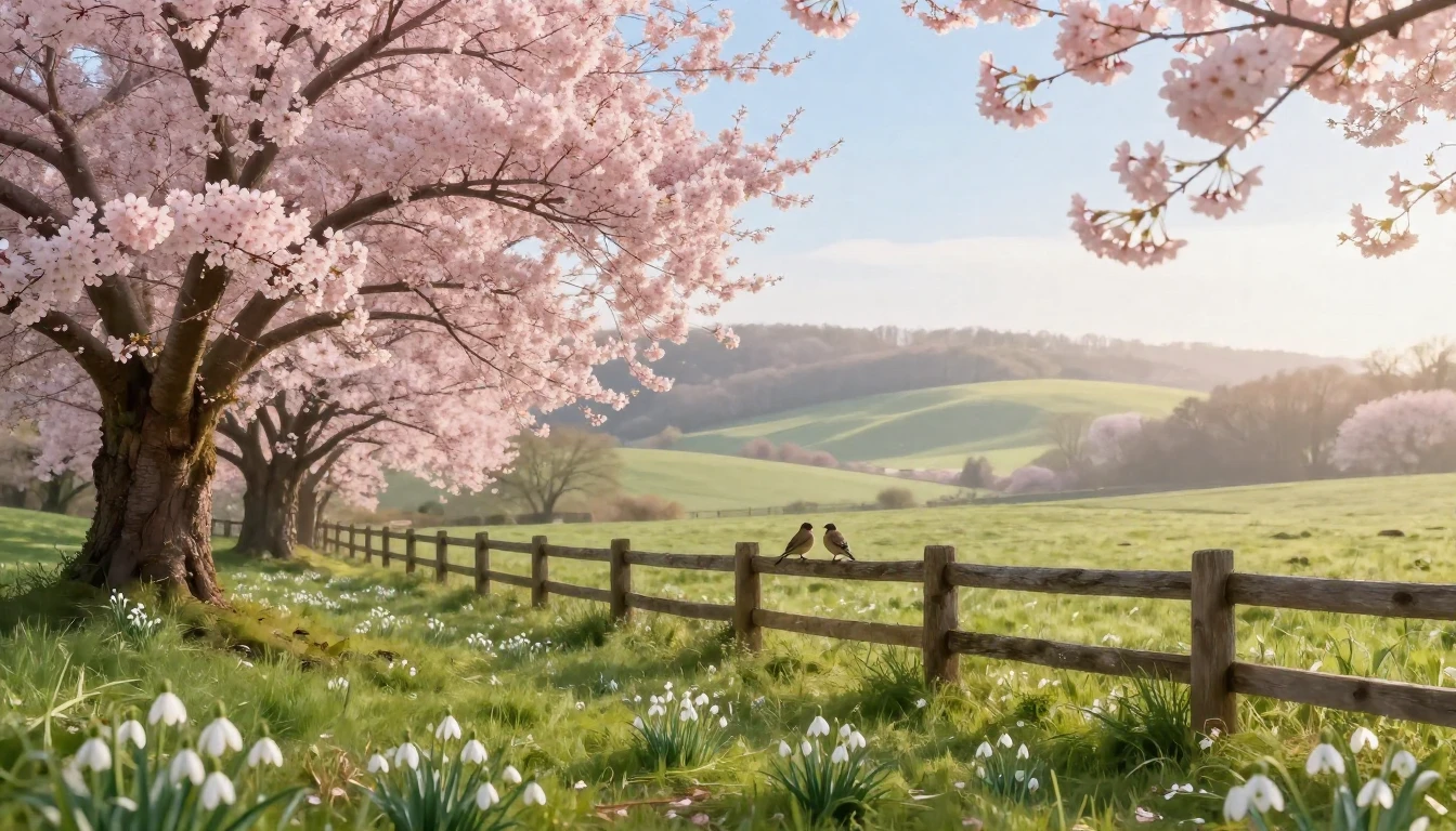A breathtaking spring landscape in a rural setting. Delicate...