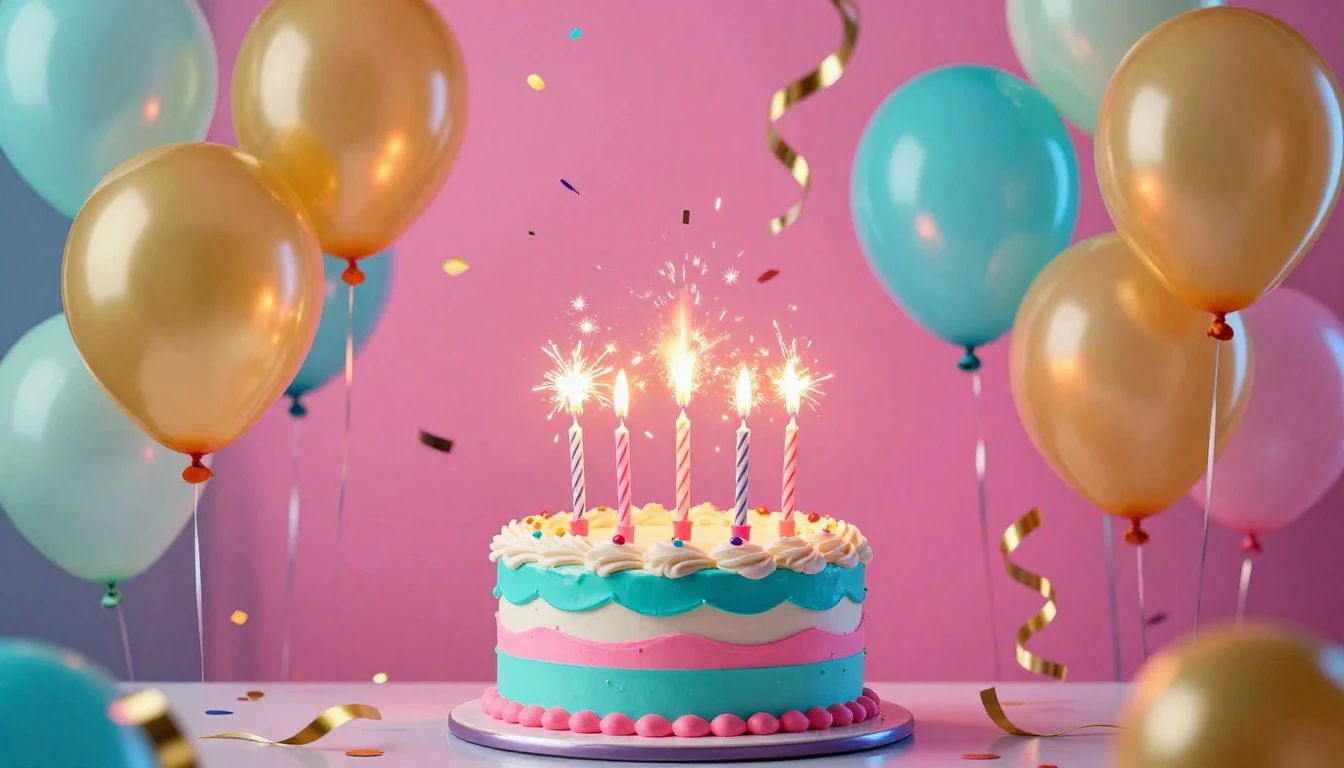 A vibrant and energetic birthday celebration scene, centered...