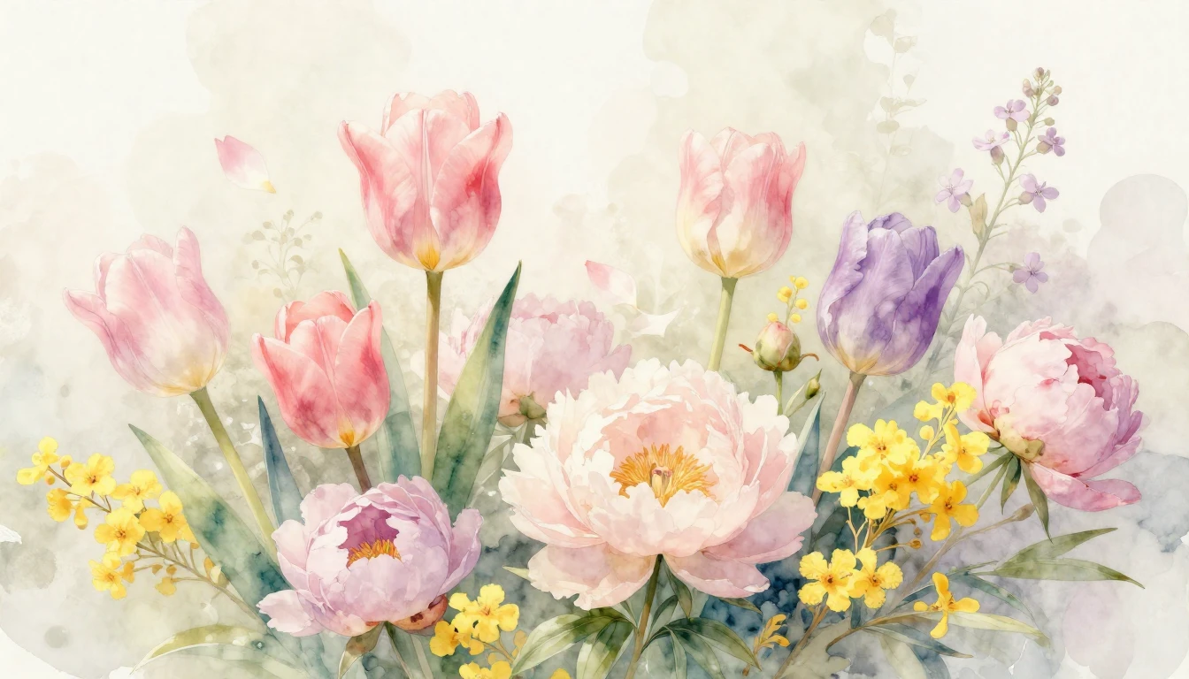 A beautiful watercolor painting of delicate spring flowers l...