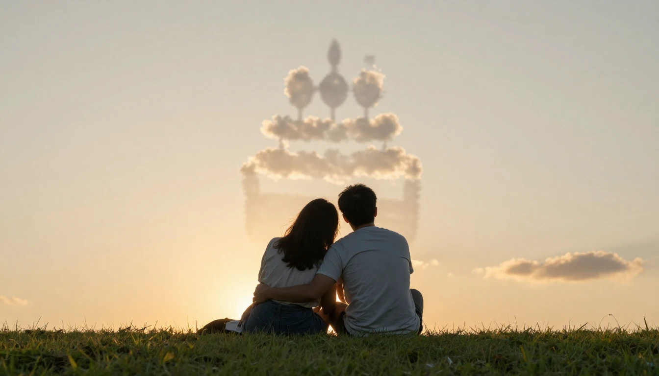 A heartwarming scene of two best friends sitting on a grassy...