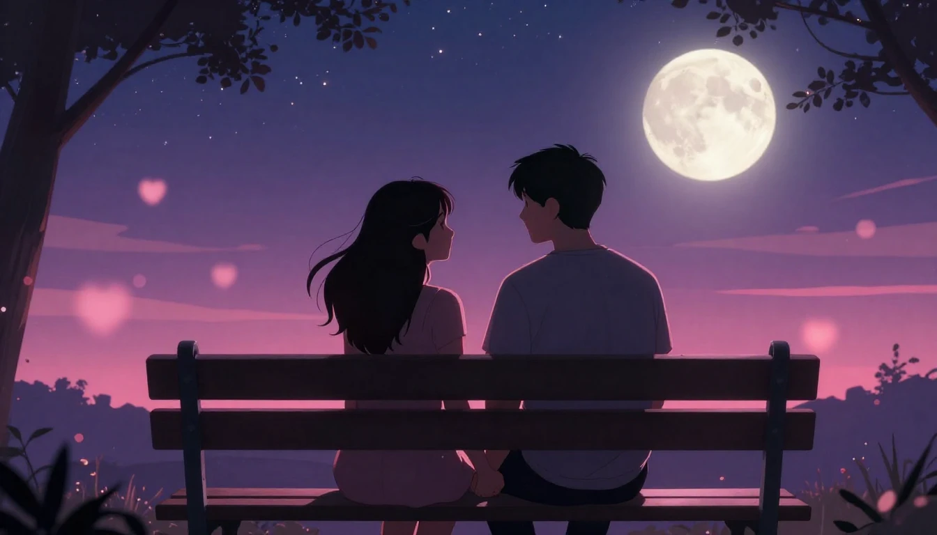 A romantic illustration of a couple sitting close together o...