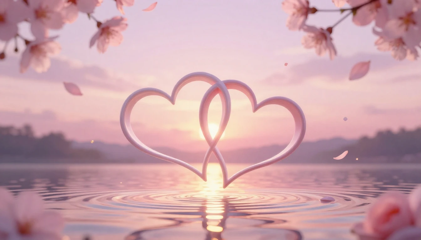 A beautiful and delicate scene featuring two stylized hearts...