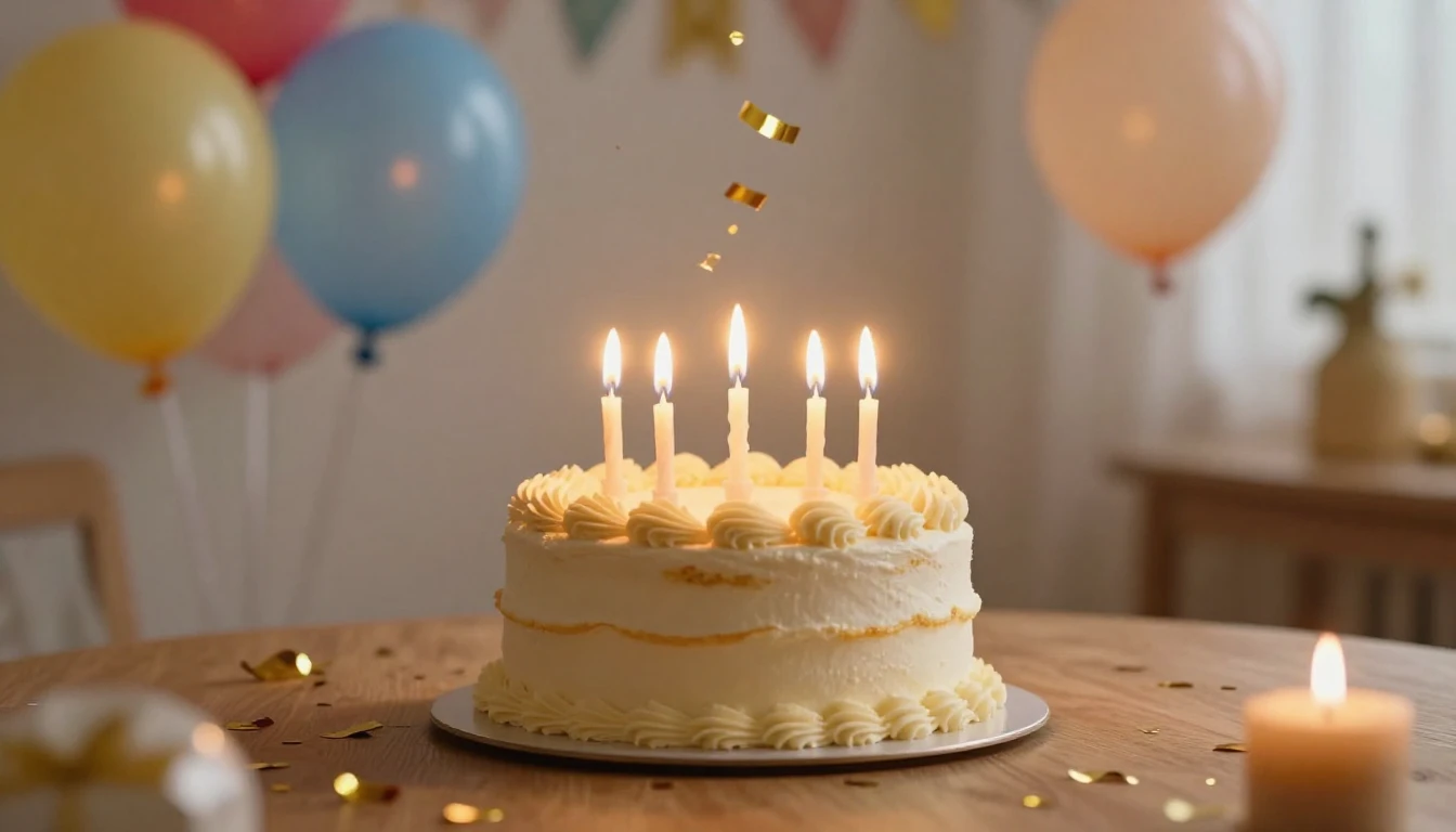 A warm and festive birthday celebration scene, a beautifully...