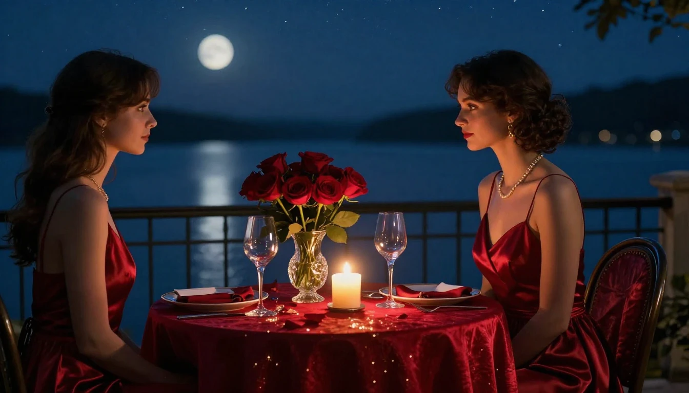 A breathtaking cinematic scene of a candlelit dinner table s...