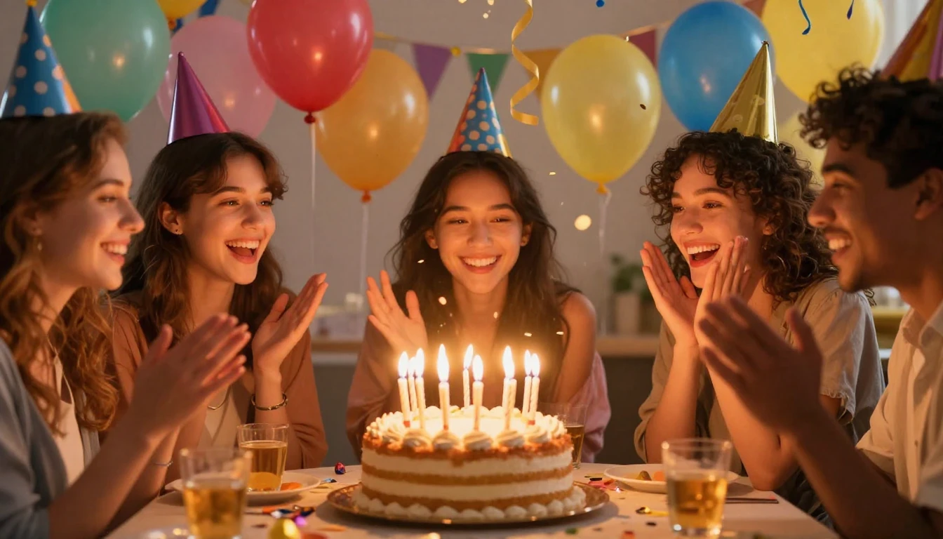 A vibrant and festive birthday celebration scene focused on ...