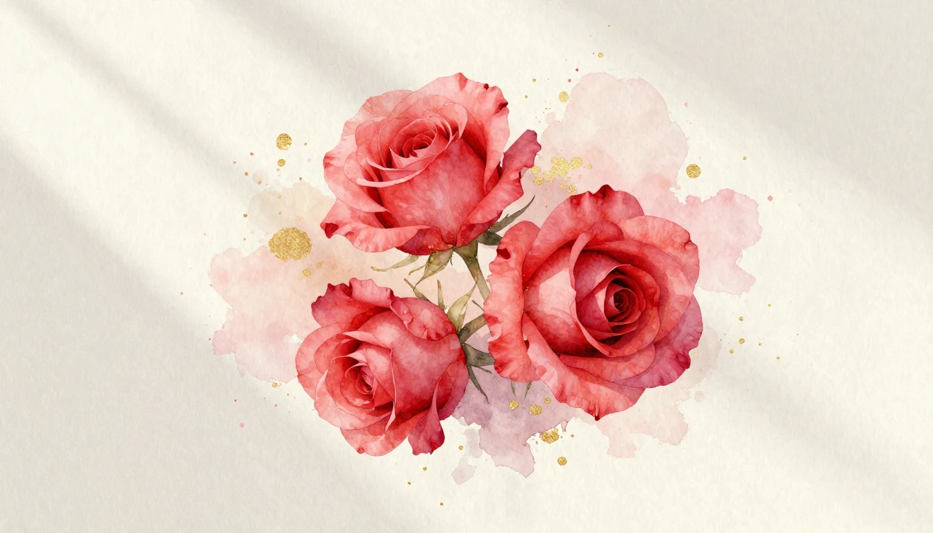 A beautiful watercolor painting of two delicate red roses in...