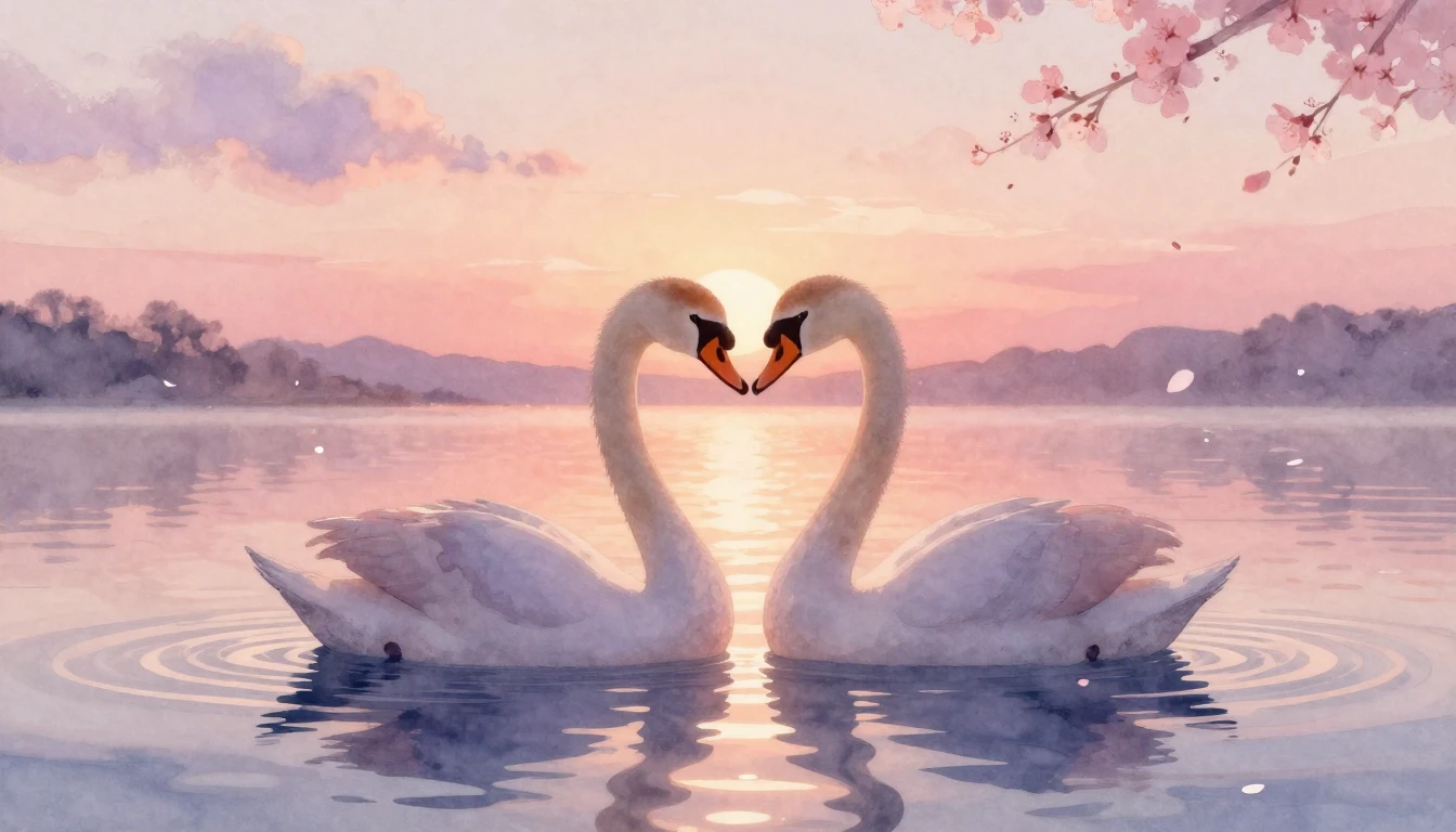 A delicate watercolor painting depicting two stylized silhou...