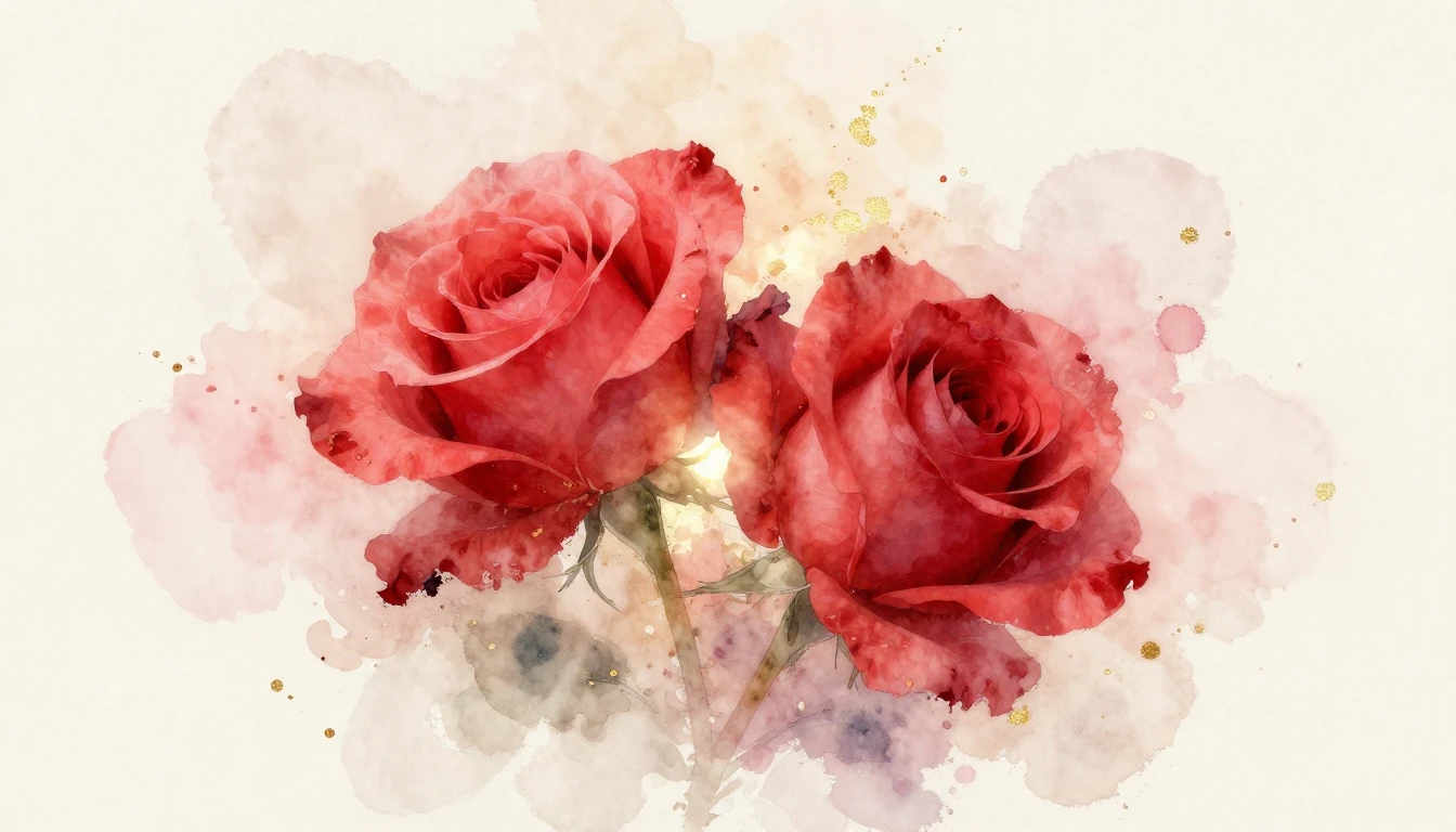 A beautiful watercolor painting of two delicate red roses in...