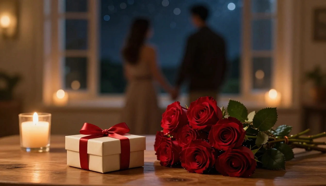 A highly detailed cinematic shot of a romantic Valentine's D...