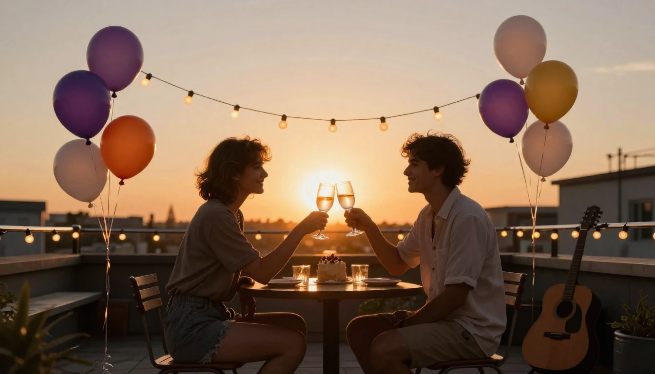 A warm and inviting scene of a birthday celebration on a roo...