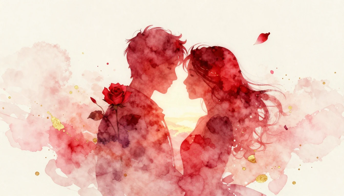 A beautiful watercolor painting depicting two intertwined si...