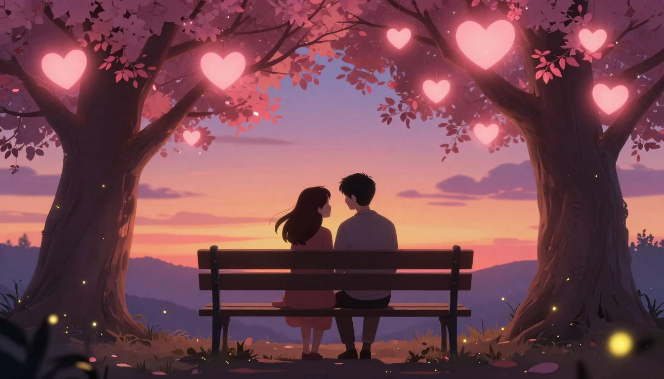 A romantic digital art illustration of a loving couple sitti...