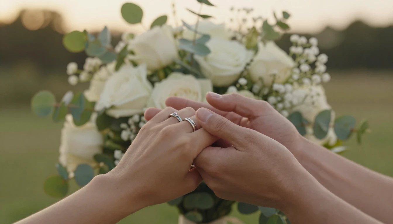 A romantic and delicate composition featuring two hands gent...