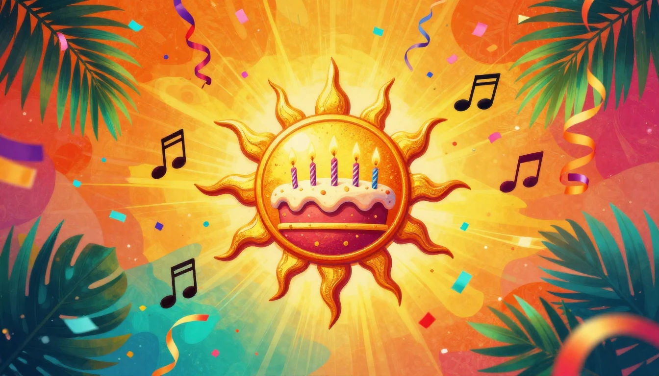 A vibrant and festive digital artwork designed for a music s...