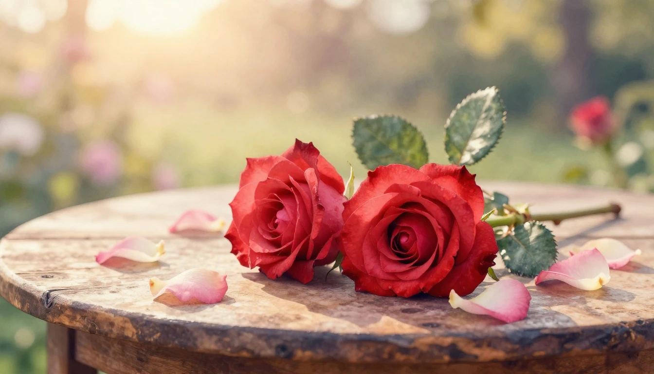 A beautiful watercolor painting of two intertwined red roses...