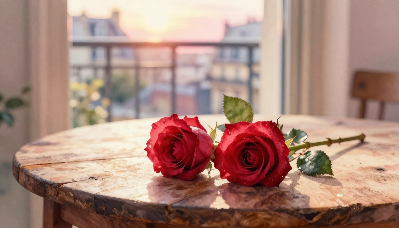 A beautiful watercolor painting of two delicate red roses in...