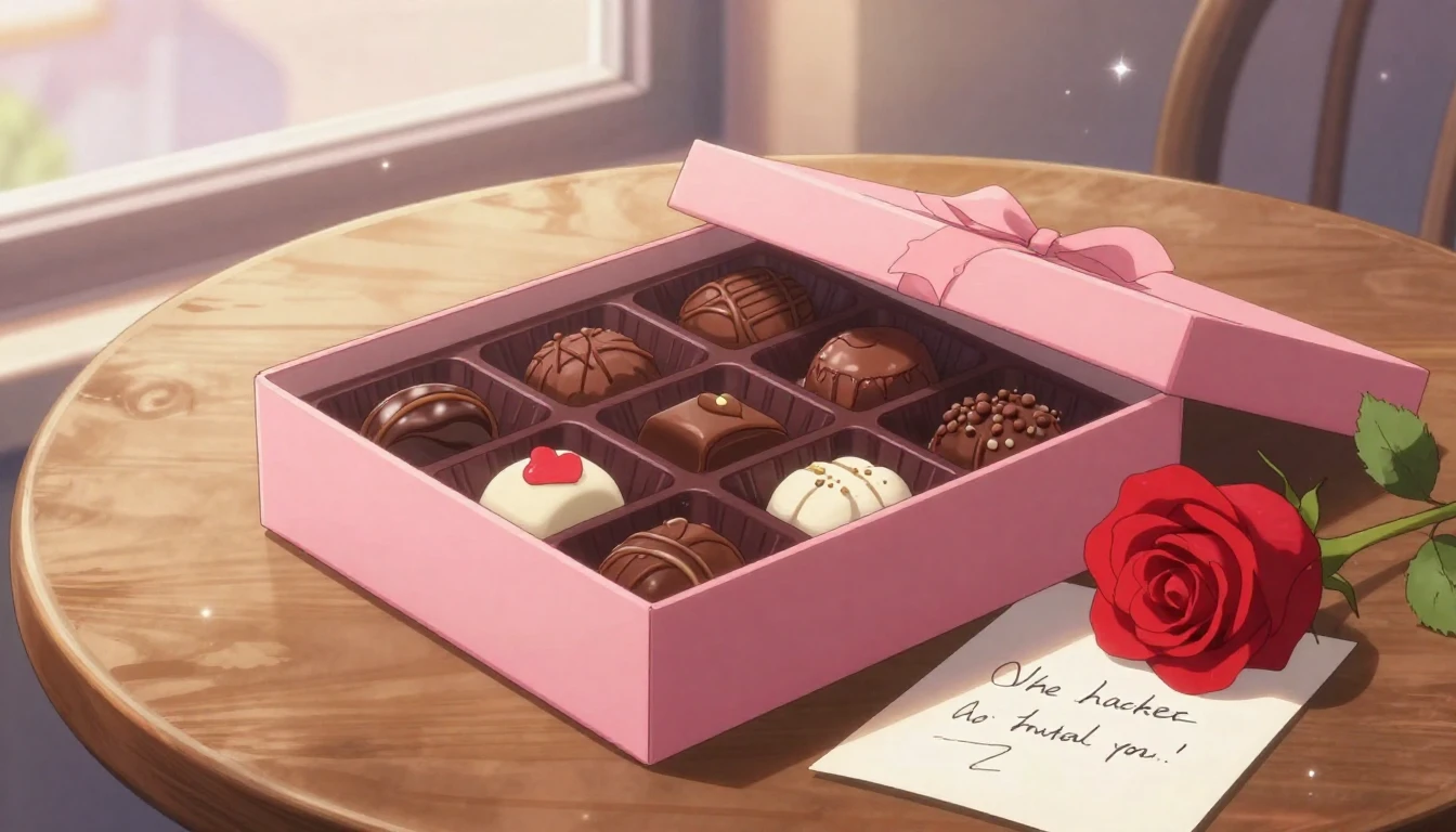 A close-up anime style illustration of a beautifully wrapped...