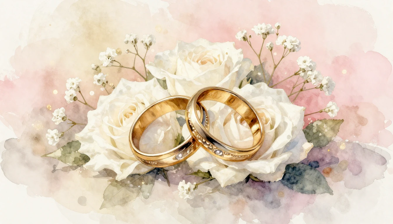 A beautiful, ethereal watercolor painting of two intertwined...