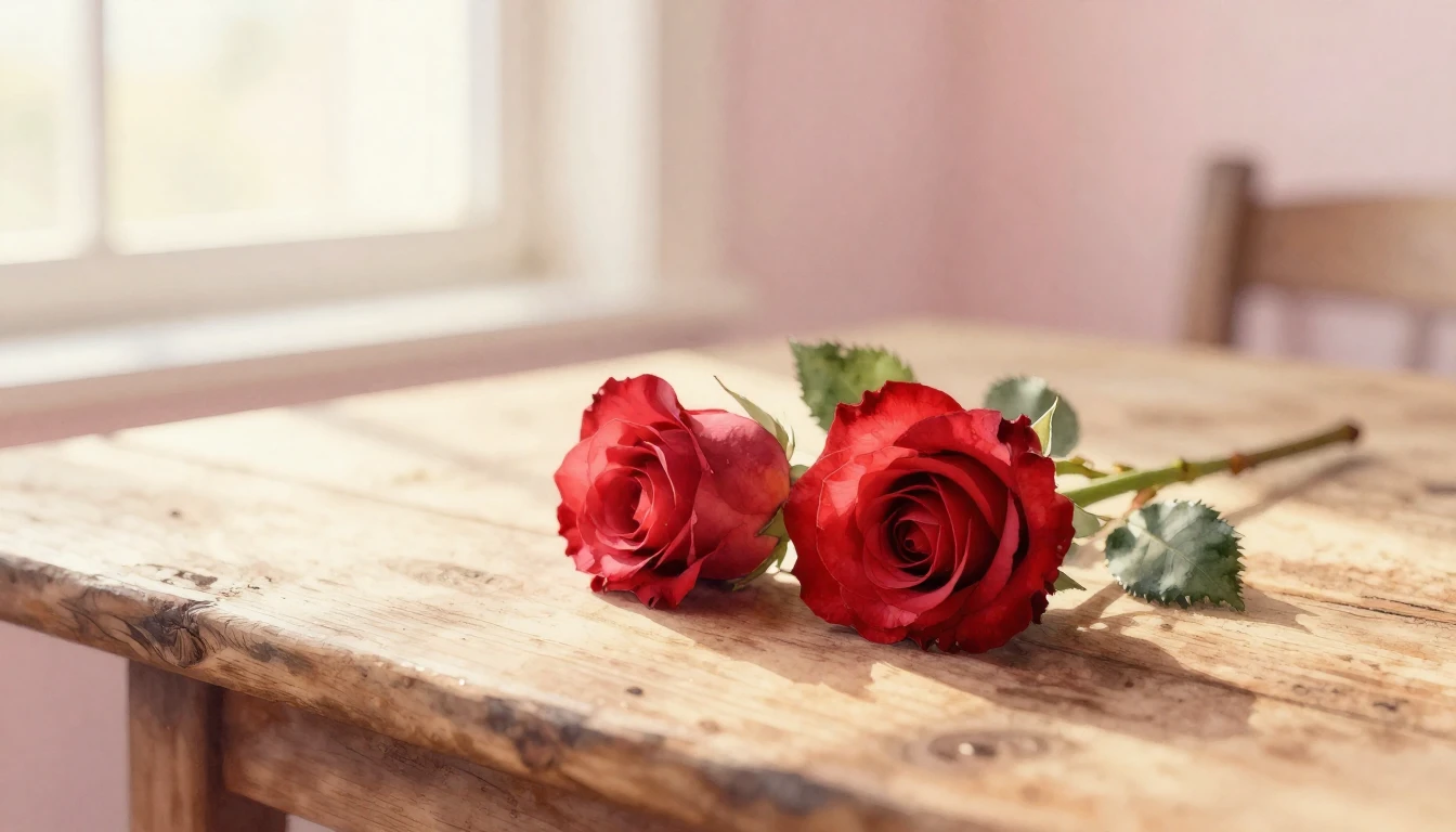 A beautiful watercolor painting of two delicate red roses in...