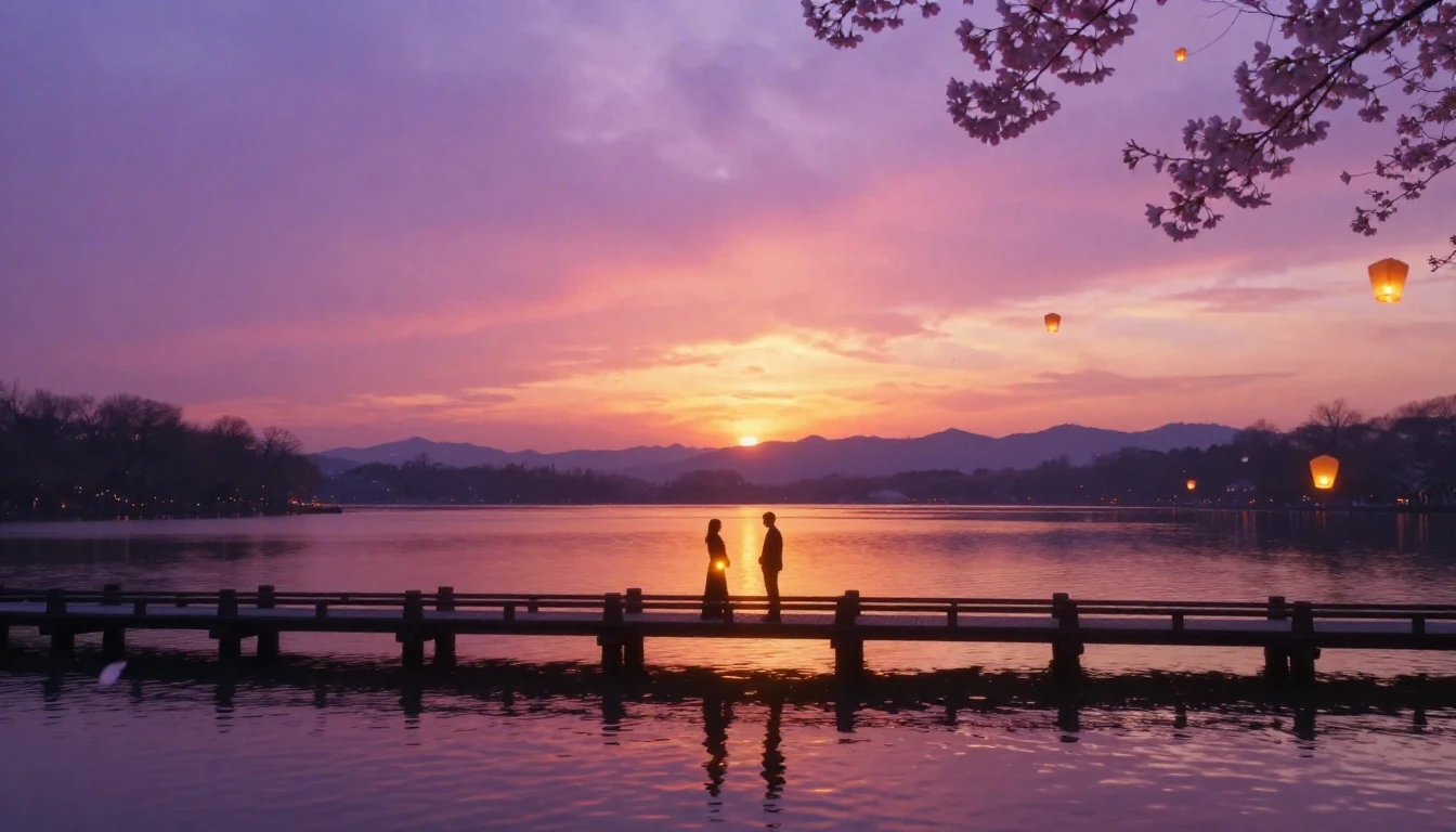 A breathtakingly beautiful scene of two glowing silhouettes ...