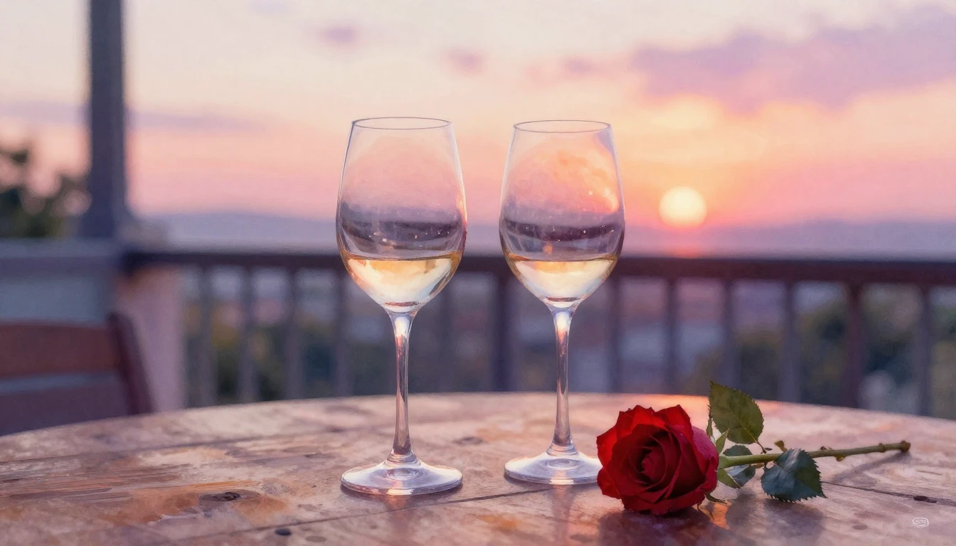 A beautiful watercolor painting of two elegant wine glasses ...