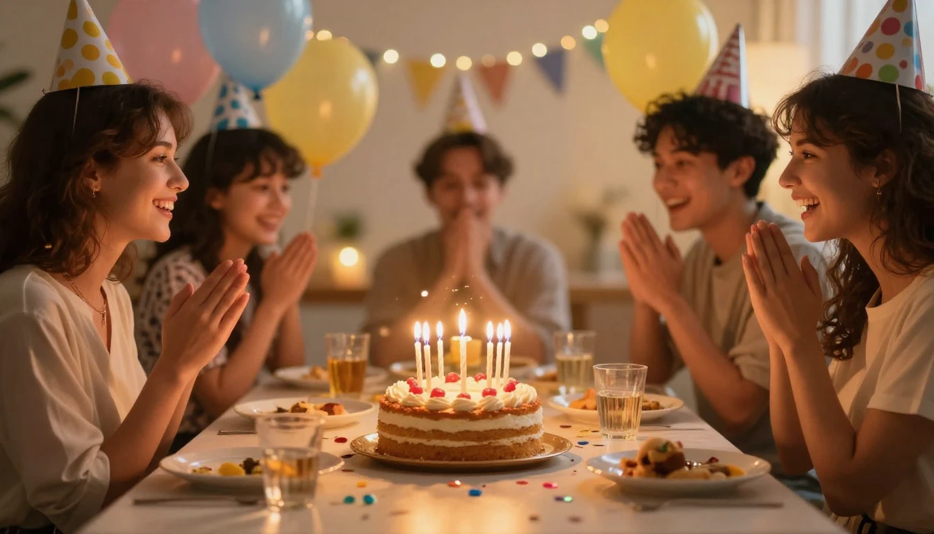 A warm and inviting birthday celebration scene, focusing on ...