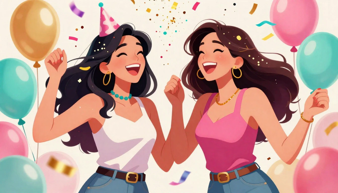 A vibrant digital art illustration of a birthday celebration...