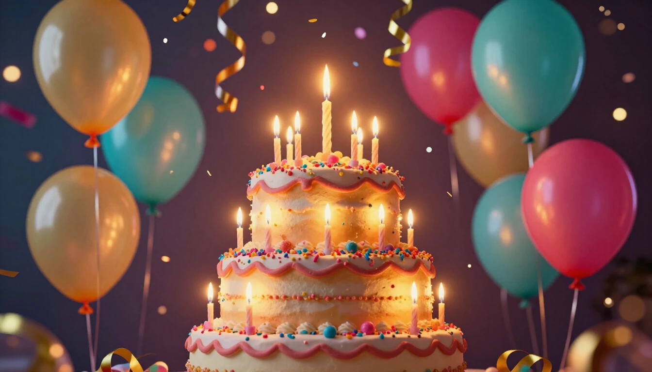 A vibrant and festive scene featuring a large, multi-tiered ...