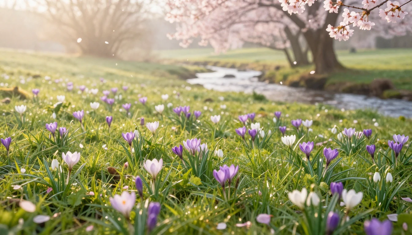 A breathtaking landscape during early spring, where a lush g...