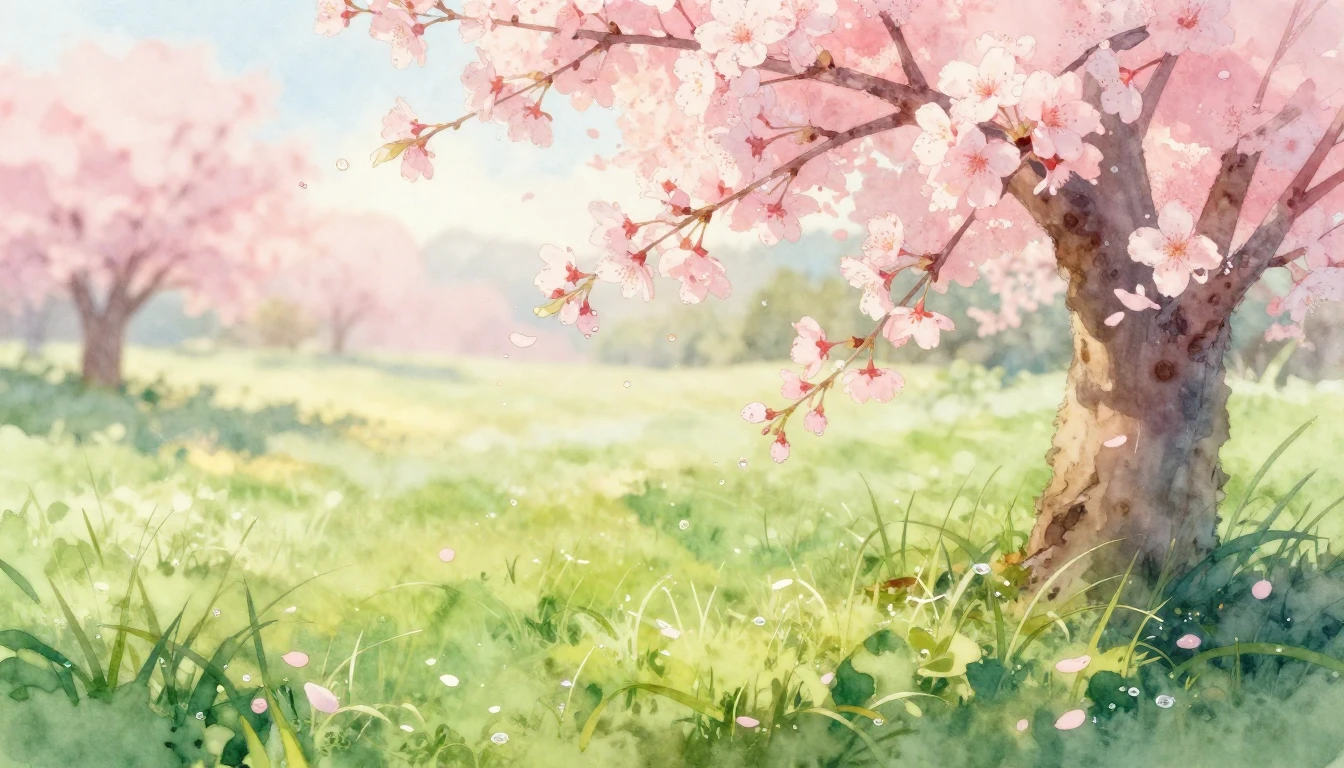 A beautiful watercolor painting of a serene meadow during th...