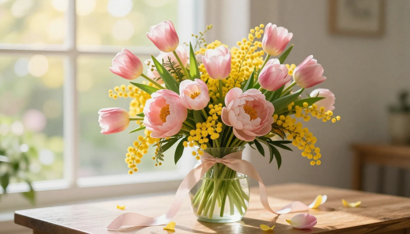 A vibrant and elegant scene featuring a lush bouquet of spri...