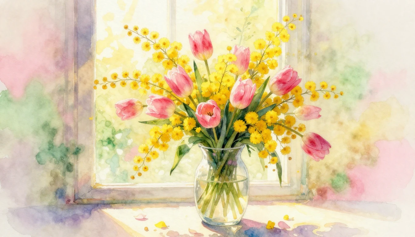 A beautiful and vibrant watercolor painting celebrating spri...