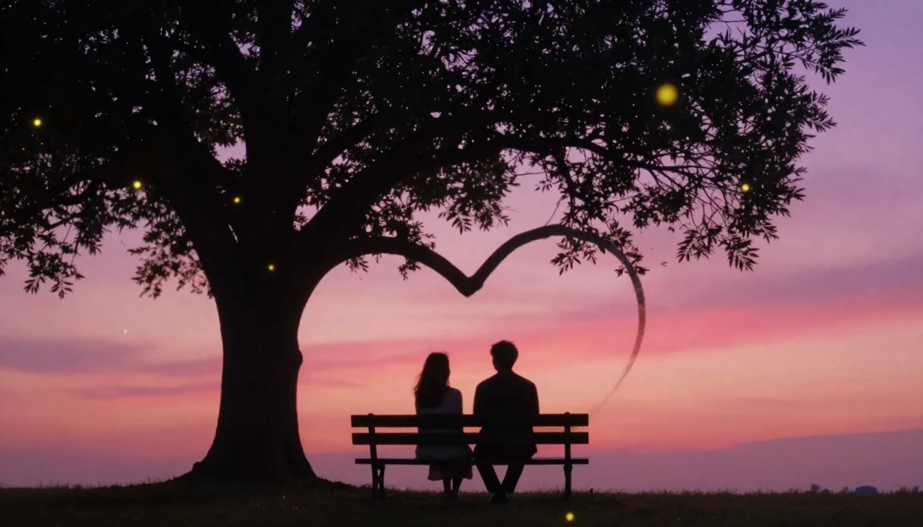 A romantic and intimate scene showing two silhouettes sittin...