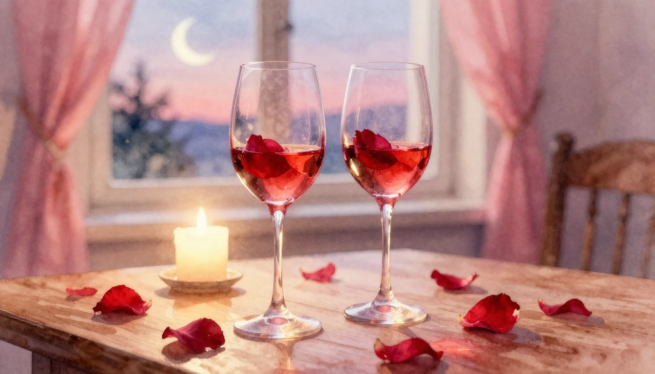 A delicate watercolor painting of two elegant wine glasses s...