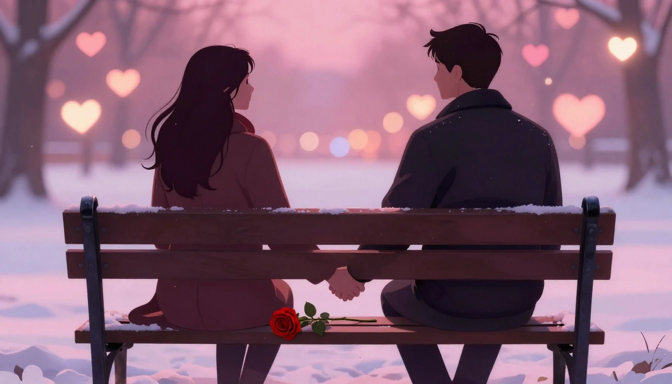 A romantic and dreamy scene featuring a silhouette of a coup...