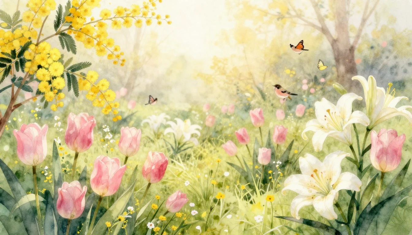 A breathtaking watercolor illustration of a blooming spring ...