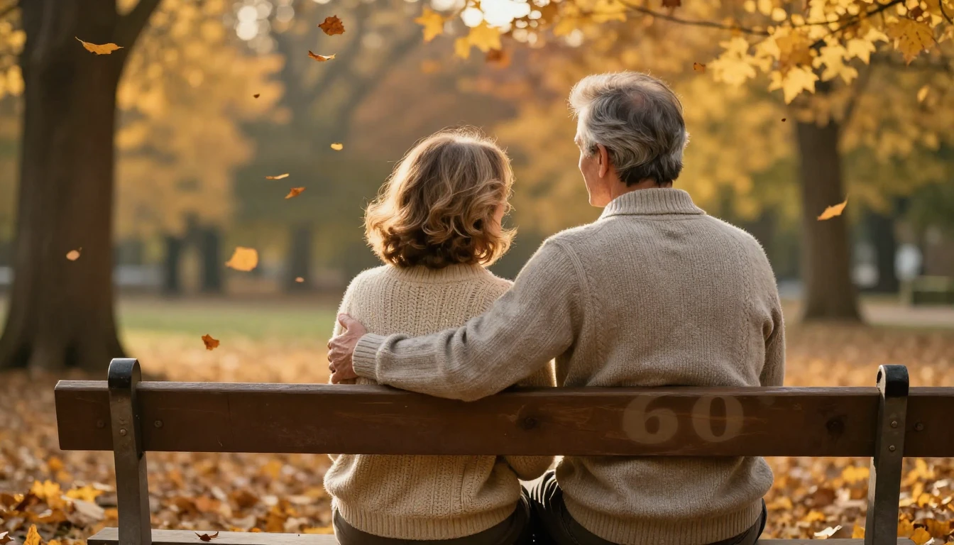 A warm and cozy scene depicting a mature couple sitting on a...