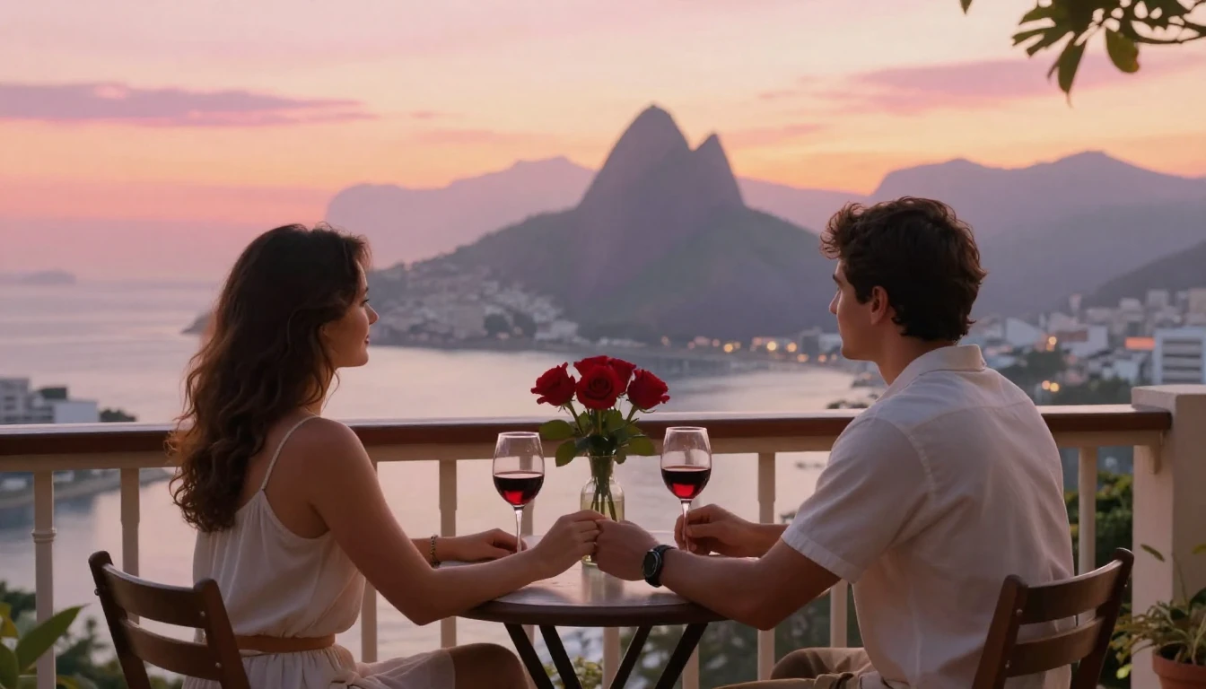 A romantic and dreamy scene featuring a couple sitting on a ...