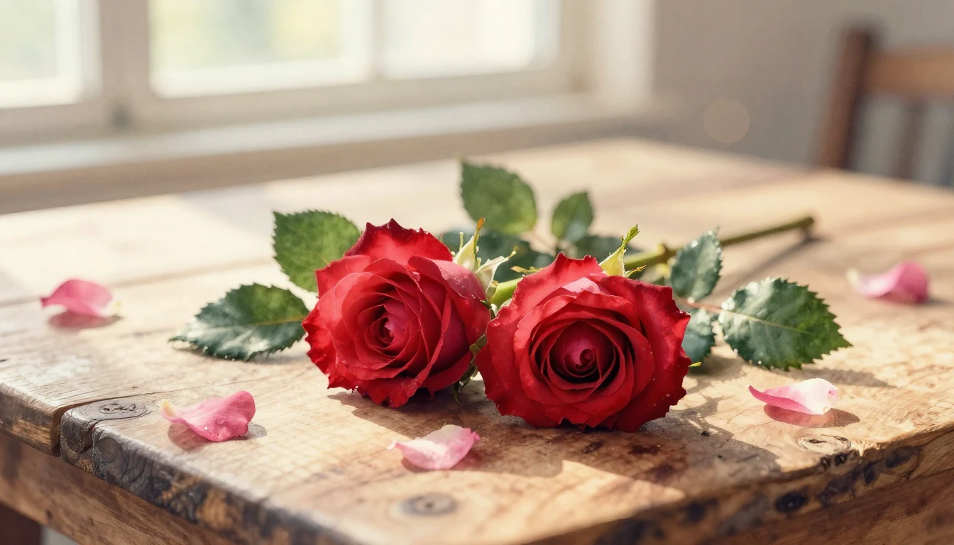 A beautiful watercolor painting of two delicate red roses in...