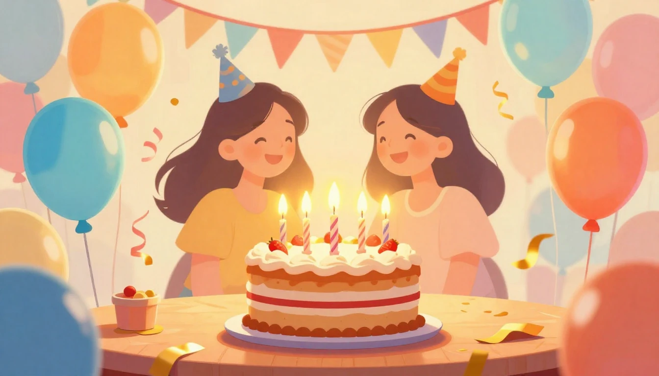 A vibrant and colorful digital illustration of a birthday ce...
