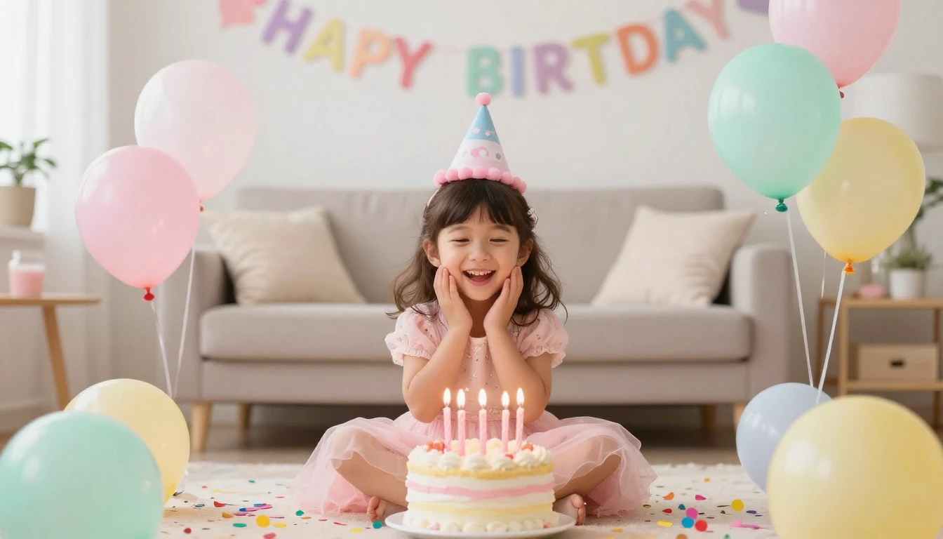 A bright and festive birthday celebration scene, centered on...