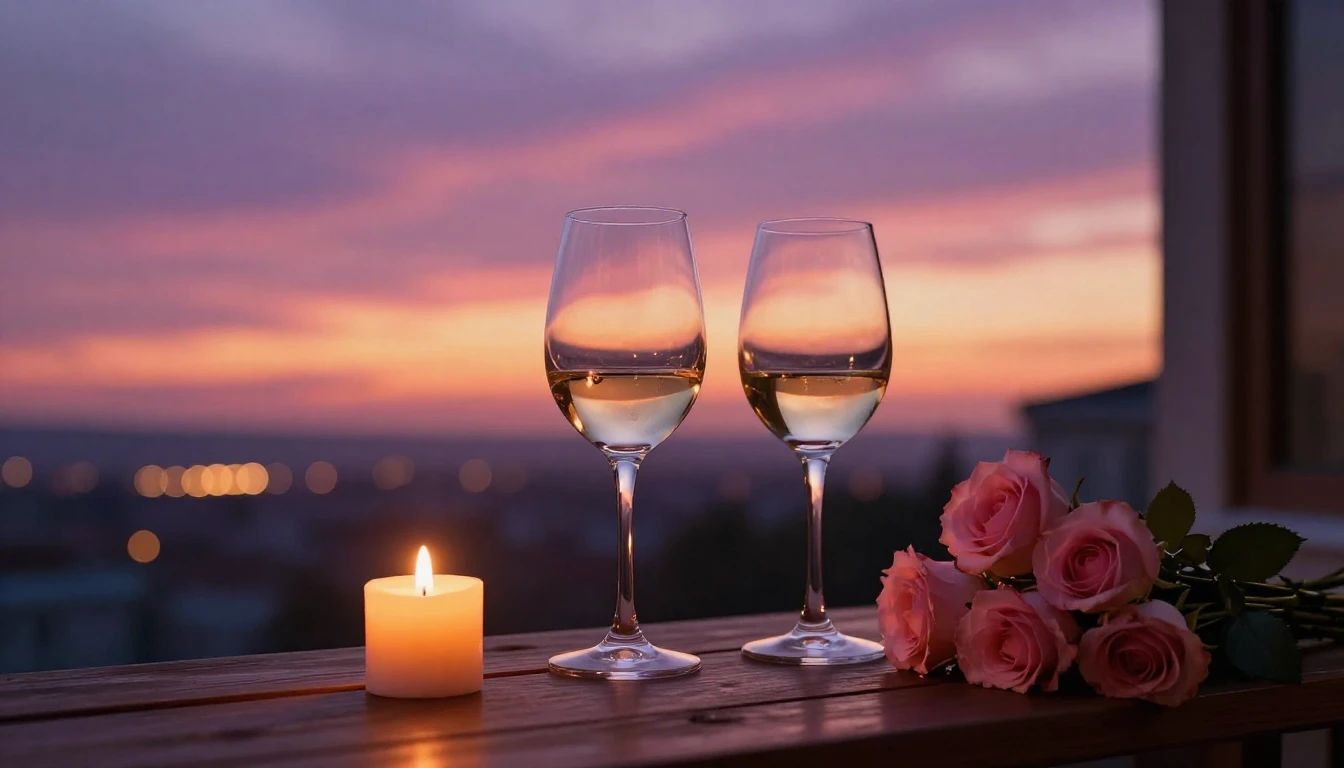 A breathtakingly romantic scene featuring two elegant wine g...
