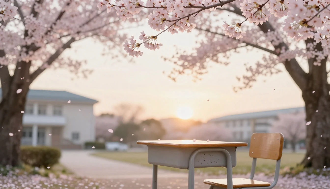A serene and beautiful scene of a cherry blossom tree in ful...